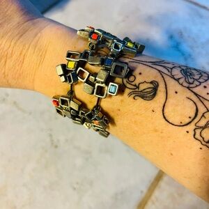 Chunky Geometric Bracelet with Multicolor Accents